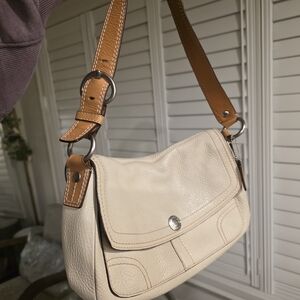 Coach Cream and Tan Shoulder Bag